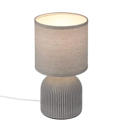 Abbildung von BRILONER Tischlampe mit Stoffschirm, Kabelschalter, Keramikfuß, Lampe, Nachttischlampe, Tischleuchte, Dekolampe Flur, Bürolampe, Leselampe, Wohnzimmer, Schlafzimmer, 15x28 cm (DxH), Grau