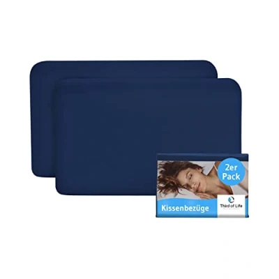 Abbildung von Kissenbezug 40x25 Nachtblau Doppelpack, Perfekt für VOLAR Reise Kissen, Baumwolle (Double Jersey), Bügelfrei &amp; trocknergeeignet, Kissenhüllen 2er Set mit Reißverschluss, Oeko Tex Zertifiziert