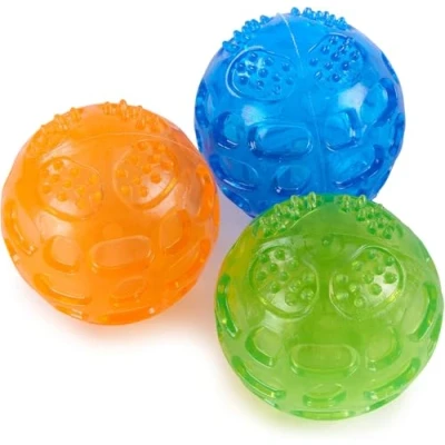 Abbildung von PETTOM Hundeball Quietschend Unzerstörbar, 3 Stücke Hundespielzeug Ball Set, Quietschball für Große und Kleine Hunde, Schwimmfähig (Orange, Blau, Grün), Durchmesser 7,5cm
