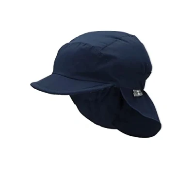 Abbildung von Sterntaler Schirmmütze Nacken Basic Unisex Baby und Kinder Mütze mit Nackenschutz UV Schutz 50+ Hut aus Popeline (Bio) leichte Sommer Kopfbedeckung Gummiband marine, Größe 47