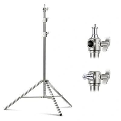 Abbildung von NEEWER 118&quot;/3m Edelstahl Lichtständer, gefederter Heavy Duty Fotografie Stativständer mit 1/4&quot; auf 3/8&quot; Universal Schraubadapter für Blitzlicht, LED Videoleuchte, Ringlicht, Monolicht, Softbox