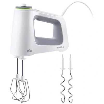 Abbildung von Braun MultiMix 5 HM 5000 Handmixer Handrührgerät mit stufenloser Geschwindigkeitsregelung, inkl. Schneebesen und Knethaken, 700 Watt, weiß