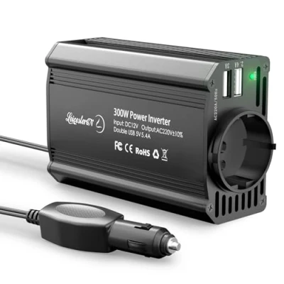 Abbildung von 300W KFZ Wechselrichter LEICESTERCN Spannungswandler 12v 230v Stromwandler 12 auf 230 Inverter mit EU Steckdose 2 USB Anschlüsse Zigarettenanzünder Stecker