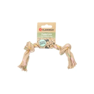 Abbildung von Flamingo Spielzeug für welpe Luro Schnur mit 2 Knoten Braun M 32x5x5cm Hilft Zahnbelag vorzubeugen und massiert das Zahnfleisch