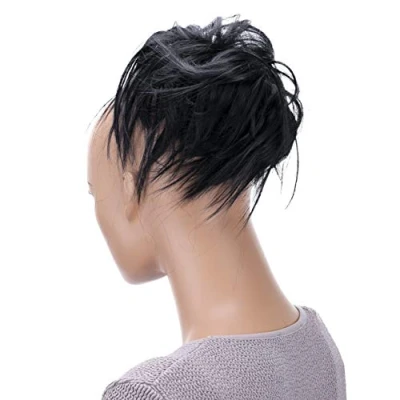 Abbildung von CAISHA Jumbo Haarteil Haargummi Dutt Flora Hochsteckfrisuren Brautfrisuren Natürlich Gewellt Unordentlich DM17cm Schwarz G1F