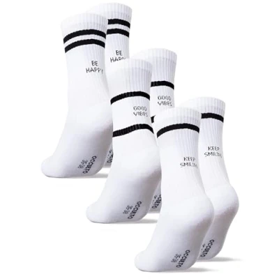 Abbildung von Occulto Damen &amp; Herren Statement Tennis Socken 3er Pack (Modell: Leo) Happy 35 38