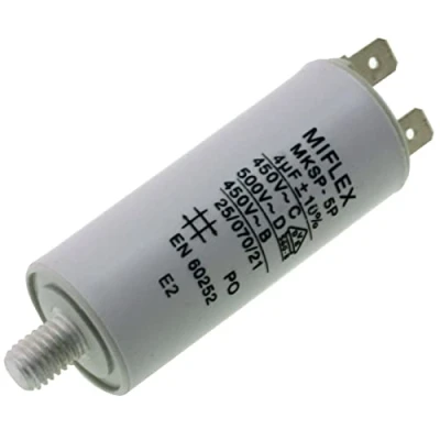 Abbildung von AnlaufKondensator MotorKondensator 4µF 450V 25x58mm Stecker M8 ; Miflex 4uF