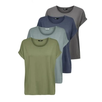 Abbildung von ONLY Damen ONLMOSTER 4 Pack S/S TOP JRS, Kurzarm T Shirt, Oil Green/Abyss/Plum Kitten/Ombre Blue, M (EU)
