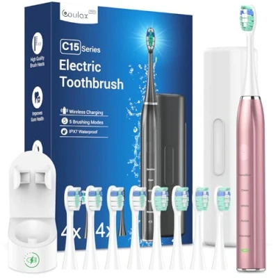 Abbildung von Elektrische Zahnbürste Schallzahnbürste für Erwachsene Whitening Ultraschall Zahnbürsten Elektrisch Mit Reiseetui und Ladestation, Electric Toothbrush 8 Bürstenköpfe, 5 Putzmodi, 40000VPM