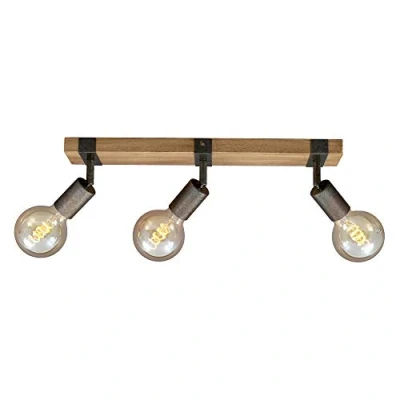 Abbildung von BRILONER Deckenlampe Vintage schwenkbar, Holzbasis, E27 Fassung, max. 25 Watt, Deckenleuchte, Lampe, Wohnzimmerlampe, Schlafzimmerlampe, Küchenlampe, Deckenstrahler, 48x10x9 cm, Holz Schwarz