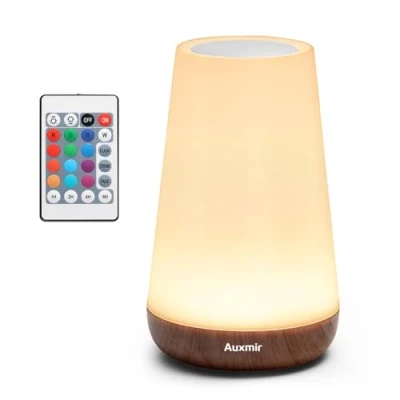 Abbildung von Auxmir LED Nachttischlampe Touch Dimmbar mit 13 Farben und 4 Modi, USB Aufladbar Nachtlicht Fernbedienung, Nachtlampe Timing Funktion für Schlafzimmer Camping, Dunkelbraun