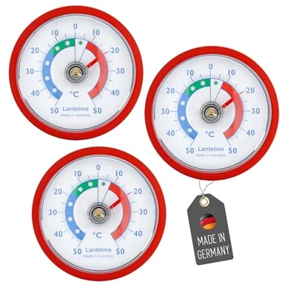 Abbildung von Lantelme 3 Stück Kühlschrankthermometer Set Selbstklebend Temperatur + 50C Thermometer in Rot auch für Gefrierschrank Eisfach Kühltheke Kühlzelle Kühlfach Kühlschrank Bimetall und Analog (Rot)