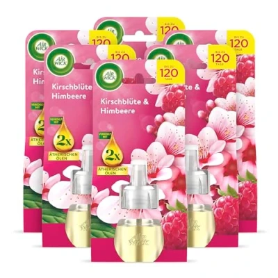 Abbildung von Air Wick Duftstecker Nachfüller Duft: Kirschblüte und Himbeere Fruchtig floraler Raumduft für die Steckdose 6x 19ml Duftölflakon