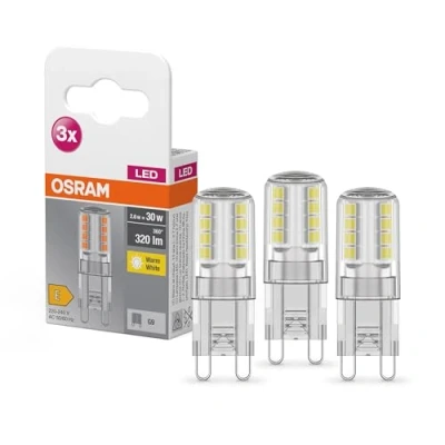 Abbildung von OSRAM BASE LED Lampe PIN, Pinlampe mit G9 Sockel, 2,60 W, Ersatz für 30W Glühbirne, Warmweiß (2700K), 3er Pack