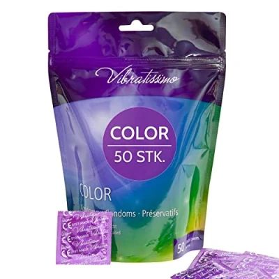 Abbildung von VIBRATISSIMO Color Kondome 50er Pack I gefühlsecht &amp; extra feucht Condoms for Men Bunte Verhütung Männer Buntes in rot, schwarz, grün, gelb, gold