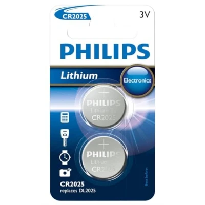Abbildung von Philips Knopfzellen Batterien CR2025 2 Stück Einwegbatterien 3V/150 mAh Geeignet für Uhren, Taschenrechner und Autoschlüssel Lithiumbatterie