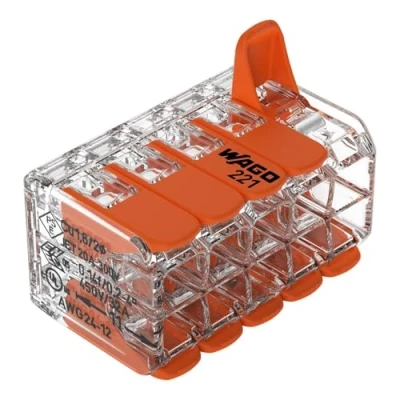 Abbildung von WAGO Verbindungsklemmen 221 420 10 Leiter, bis 4 mm², COMPACT Kabelverbinder mit Hebeln für alle Leiterarten weltweit, bestätigte Anwendungssicherheit, 5 Stück