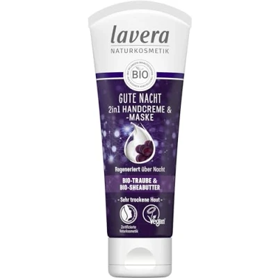 Abbildung von lavera Gute Nacht 2in1 Handcreme &amp; maske zertifizierte Naturkosmetik vegan Bio Traube Shea Butter 75ml