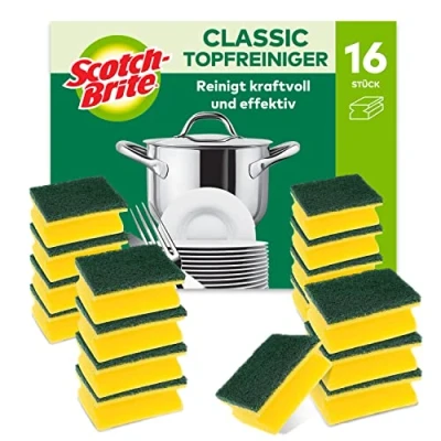 Abbildung von Scotch Brite Classic Topfreiniger, 16 Schwämme pro Packung, Schwamm für Küche Reinigt kraftvoll und effektiv