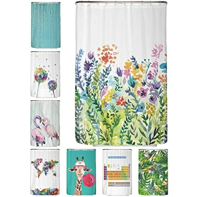 Abbildung von arteneur® Bunte Blumen Anti Schimmel Duschvorhang 120x200 Recycelt mit Öko Tex Standard 100 Beschwerter Saum, Blickdicht, Wasserdicht, Waschbar, 8 Ringe &amp; E Book