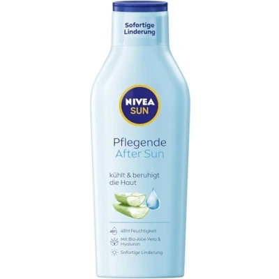 Abbildung von NIVEA Sun Pflegende After Lotion, Körperlotion mit hautberuhigender Wirkung nach dem Sonnenbad, Bio Aloe Vera und Hyaluron für 48h Feuchtigkeit (400 ml)