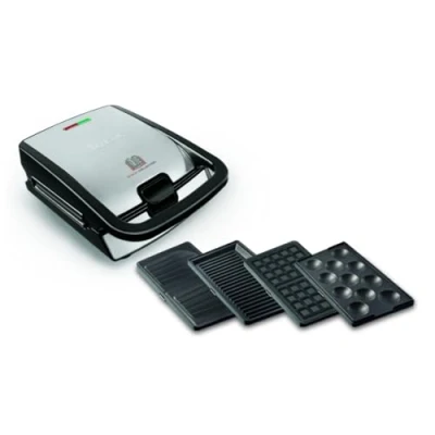 Abbildung von Tefal Snack Collection 4 er Set SW854D Kombigerät Inklusive antihaftbeschichter Plattensets Spülmaschinengeeignet Panini, Waffeln, Sandwich, süße Küchlein 700W Schwarz/Edelstahl