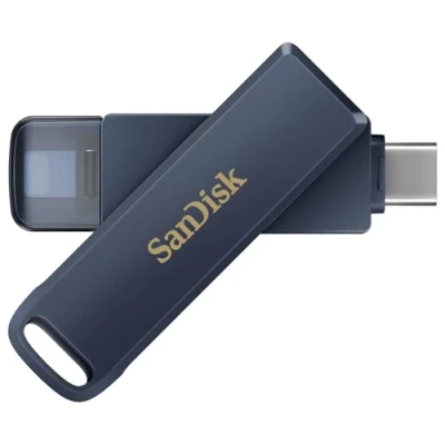 Abbildung von SanDisk Phone Drive, Flash Laufwerk 2 in 1, iPhone Speicher 256GB (Für iPhone, iPad, PC &amp; Mac, Automatisches Backup, Lightning und USB Type C Anschluss, Passortschutz, Verschlüsselung) Metallic Sky