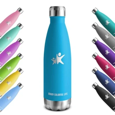 Abbildung von KollyKolla Edelstahl Trinkflasche 500ml, Vakuum Edelstahl, Thermosflasche Kohlensäure Geeignet, BPA Frei Auslaufsicher Wasserflasche für Schule, Sport, Fahrrad, Camping, Fitness, Sprudel