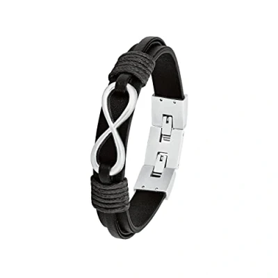 Abbildung von s.Oliver Armband für Herren Infinity, Leder / Edelstahl, Schwarz, Länge: 20 21,5 cm