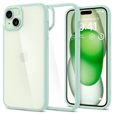 Abbildung von Spigen für iPhone 15 Ultra Hybrid Hülle [Anti Yellowing] Case Handyhülle Schutzhülle Cover Transparent Durchsichtig Dünn Slim Green