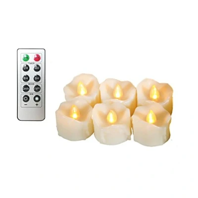 Abbildung von Erosway Flammenlose Kerzen, realistisch Flackernde LED Teelichter elektrische 300 Stunden nonstop Leuchten mit Fernbedienung und 2/4/6/8 Timer. Elfenbeinfarbe. 6 Stück/Paket