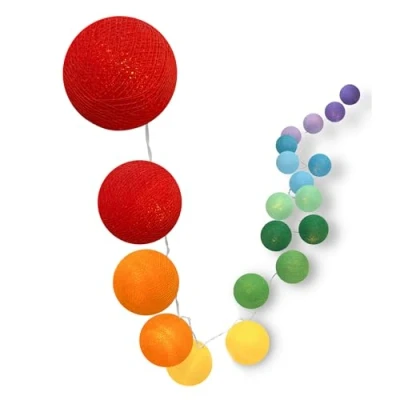 Abbildung von CREATIVECOTTON LED Lichterkette mit Cotton Balls inkl. Timer und Dimmer (20 Kugeln, Regenbogen)
