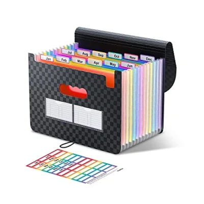 Abbildung von ThinkTex Accordian Akten,Organizer mit 12 Fächern,erweiterbarer Aktenordner,erweiterbare Abdeckung, tragbare Aktenbox,Desktop Akkordeon Ordner Kunststoff