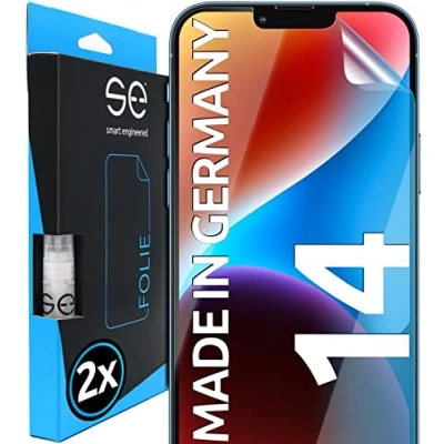 Abbildung von smart engineered S.E für iPhone 14 Folie, 2X Full Screen, Positionierhilfe, Folie Schutzfolie transparente Displayfolie, funktionierende Alternative zu Schutzglas aus Deutschland