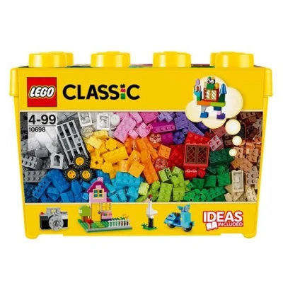 Abbildung von LEGO Classic Große Bausteine Box, Konstruktionsspielzeug für Mädchen und Jungen mit Aufbewahrungsbox, enthält bunte Steine, Reifen, Türen, etc. in 33 Farben, Geschenk Kinder ab 4 Jahren 10698