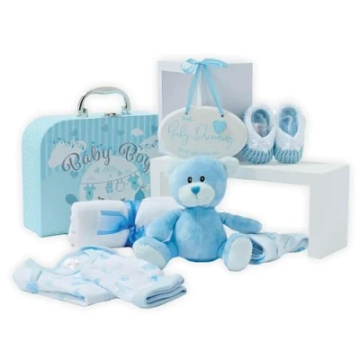 Abbildung von Baby Box Shop Babyparty Junge Geschenk 9 Gift Set, Neugeborenes Junge, Geschenkset Welcome Boy Geschenkkorb Baby, Geschenkset, für Blau