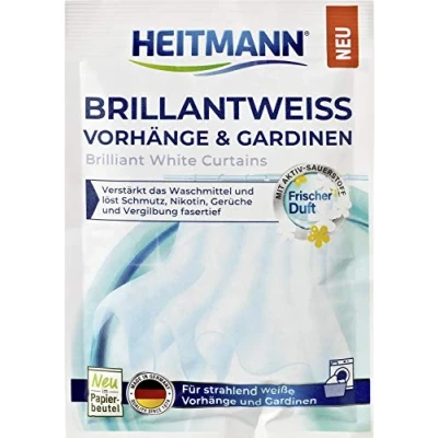Abbildung von HEITMANN Brillantweiß Vorhänge &amp; Gardinen Verstärkt das Waschmittel und löst Schmutz, Nikotin Gerüche fasertief Für strahlend weiße Textilien 50 g