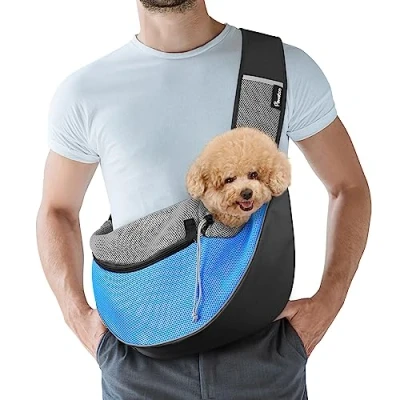 Abbildung von Pawaboo Hundetragetasche, Hundetasche, Verstellbare Tragetasche Hund, Haustier Umhängetasche Transporttasche für Haustiere, Hunde Tragetaschen Tragetücher Spaziergang Outdoor Reisen M, Hellblau