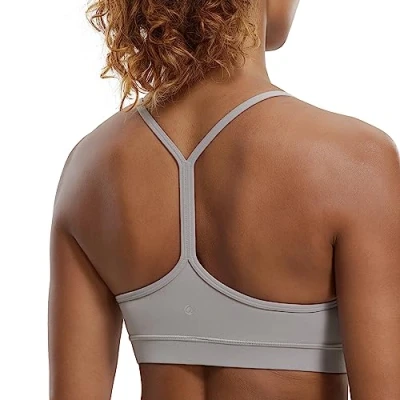 Abbildung von CRZ Yoga Damen Butterluxe Racerback Sport BH Gepolstert Ohne Bügel Y Rücken Bra Sommer Atmungsaktiv Spaghetti Top Möwe Grau L