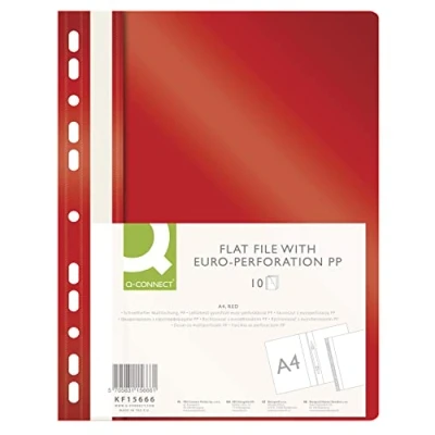 Abbildung von Q CONNECT KF15666 Plastik Schnellhefter A4 Rot/ 10 Stück/Sichthefter Plastikhefter Kunststoff/Gelochte Hefter mit Beschriftungsstreifen/mit Transparentem Deckel/mit Lochung/Eurolochung