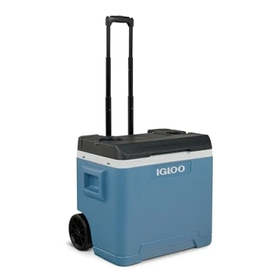 Abbildung von IGLOO IP42 Roller Passiv Kühlbox 42 L, eisblaue Thermobox mit Rollen und Teleskop Griff, Eisbox für Freizeit, Beruf Camping
