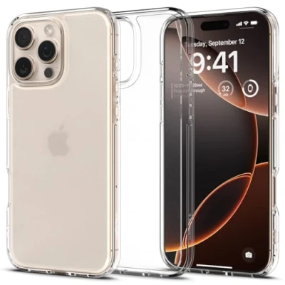 Abbildung von Spigen für iPhone 16 Pro Hülle [Anti Yellowing] Ultra Hybrid Case Handyhülle Schutzhülle Cover Transparent Durchsichtig Dünn Slim Frost Clear