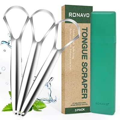 Abbildung von RONAVO Zungenreiniger (3 Stück),Zungenschaber mit Reiseetui Edelstahl Zungenbürste für Erwachsene, Heilung von schlechtem Atem