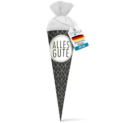 Abbildung von itenga Geschwisterschultüte 35cm Geschenkverpackung Schultüte Zuckertüte klein für Erwachsene Kinder Party (Abstrakt mit Text Alles Gute)