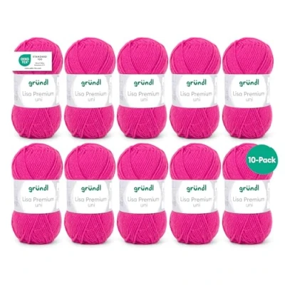 Abbildung von Gründl Lisa Premium Uni Strick &amp; Häkelgarn (weicher und wollartiger Charakter, pflegeleichtes waschbares Strickgarn aus 100% Polyacryl, 50 g/ 133 m, Nadelstärke: 3,5 4,5, 10 Knäuel á g), Rosa 44