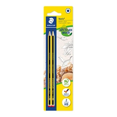 Abbildung von STAEDTLER Bleistift Noris 120, Made from Upcycled Wood, Härtegrad HB, Rutschfeste Soft Oberfläche, hohe Buchfestigkeit, Qualität in Germany, Blisterkarte mit 2 Stück, 120 BK2D