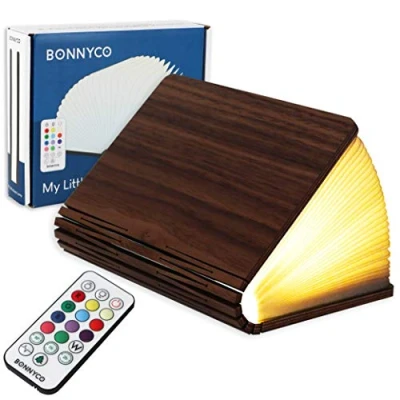 Abbildung von BONNYCO Buchlampe Holz mit Farbwechsel 16 Farben und Timer LED Geschenk für Frauen Männer zum Geburtstag Weihnachten Kleine Lampe Deko Wohnzimmer Schlafzimmer Zimmer