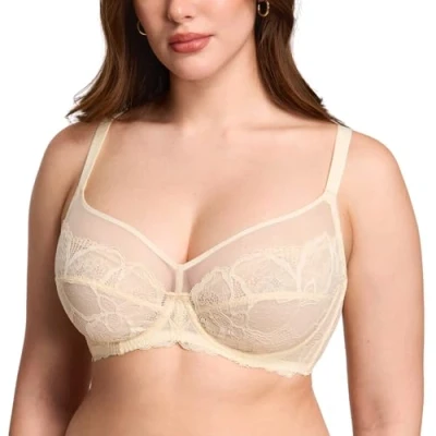 Abbildung von DOBREVA Damen Spitzen Minimizer BH mit Bügel Große Brüste Sexy Vollschalen Ungefüttert Pergament 80B