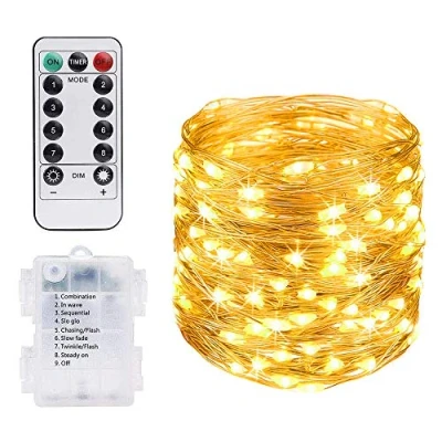 Abbildung von Vicloon LED Lichterkette, 10M 100 Kupferdraht Lichterkette 8 Modi Außenbeleuchtung Wasserdichte IP68 mit Fernbedienung, Batterie für Innen/Außen Garten Party Weihnachten Hochzeit Deko