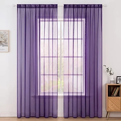 Abbildung von MIULEE Voile Vorhang Transparente Gardine aus Einfarbig Stangendurchzug Transparent Wohnzimmer Luftig Dekoschal für Schlafzimmer 2er Set 245 x 140cm (H B), Rod Pocket Lila